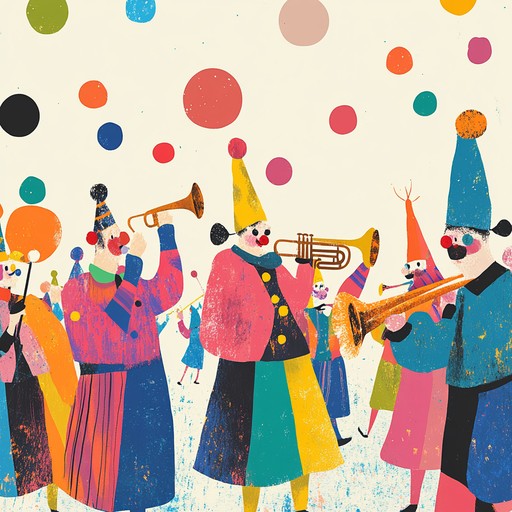 A lively and eccentric tune blending the grandeur of a marching band with the playful antics of a circus, complete with unexpected twists and whimsical sounds to celebrate electric triumphs, featuring boisterous brass, comical percussion, and a hint of a calliope
