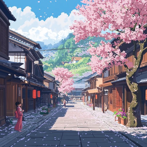 This instrumental piece is a joyful celebration of the cherry blossom festival in a bustling anime town. The music captures the vibrant and uplifting atmosphere, where colorful kimonos, street food, and laughter fill the air. Using the traditional sounds of the shamisen combined with light modern synths, the tune evokes the beauty and festivity of the season, making it perfect for any anime fan eager to feel spring's rejuvenating spirit.