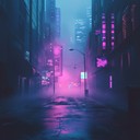 an eerie synthwave composition evoking neon city's haunted past