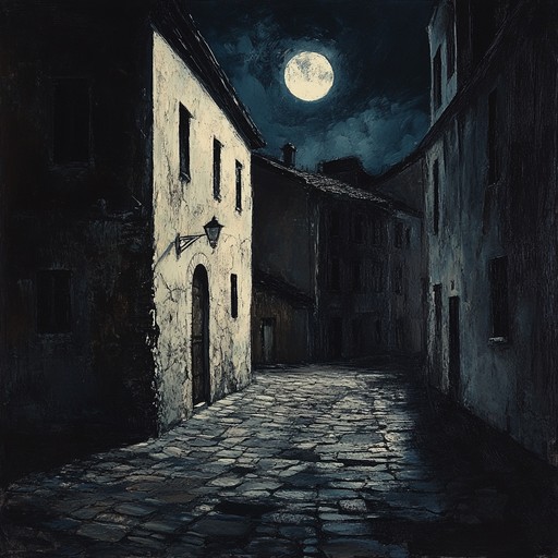 An instrumental piece weaving sinister klezmer themes with eerie undertones, evoking the feeling of wandering alone in a ghostly, forgotten village at night.