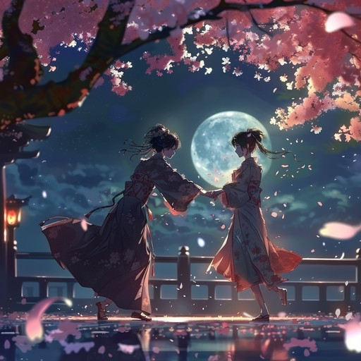 A heart touching instrumental featuring violin and piano, painting a picture of two lovers dancing under cherry blossoms, bathed in moonlight. The romantic, serene melodies convey the depth of their connection and the beauty of their surroundings, creating an unforgettable, tender moment shared between two hearts.