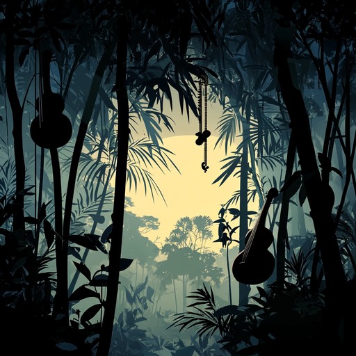 An instrumental broadway composition that fuses exotic percussive elements with theatrical melodies, evoking the lively and mysterious atmosphere of a jungle at night. The piece takes the listener on a journey through lush soundscapes, combining traditional broadway orchestration with unconventional instruments to create a unique and captivating experience.
