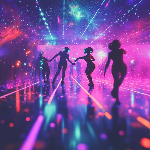 This composition invites you to ride the tidal wave of galactic grooves, blending nostalgic 70s disco with a futuristic twist. Synthesized melodies sparkle against a backdrop of rhythmic basslines and dynamic beats, resonating with both memory and imagination. It's a musical journey that bridges eras and realms, enticing and captivating in equal measure.