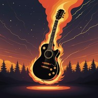 energetic riffs, powerful, electric guitar focus
