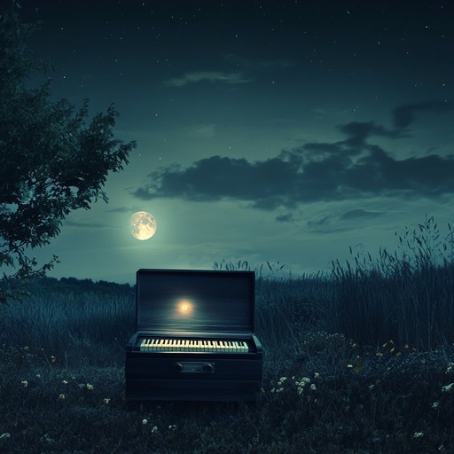 A melancholic yet calming lullaby that invokes serene nighttime dreams. The music features gentle, soothing sounds mixed with darker undertones to create a unique, dreamy, and comforting atmosphere