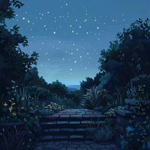 This intimate art song evokes gentle melodies blending seamlessly with an ethereal, starlit garden atmosphere. The piece uses minimalist acoustic textures to create a serene and tranquil soundscape. The music conveys a deep sense of introspection and calm, perfect for quiet moments of reflection.