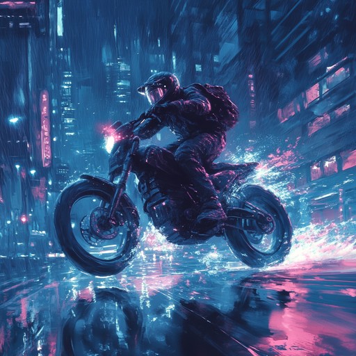 An exhilarating hard rock track with roaring electric guitar leads and pounding drums. This dynamic composition captures the essence of an adrenaline fueled night ride, embodying rebellious energy and bold excitement.