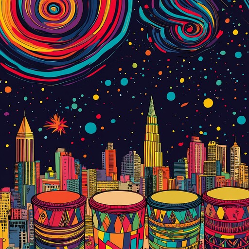 An instrumental song combining traditional afro cuban percussion rhythms with psychedelic synth melodies, forming a hypnotic soundscape that immerses listeners in a vibrant, dreamlike havana night.