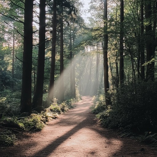 A soothing melody accompanied by the gentle, earthy stomp of a steady beat creates a tranquil atmosphere. The harmonious blend of natural sounds and rhythmic patterns echoes the peacefulness of a serene forest walk.