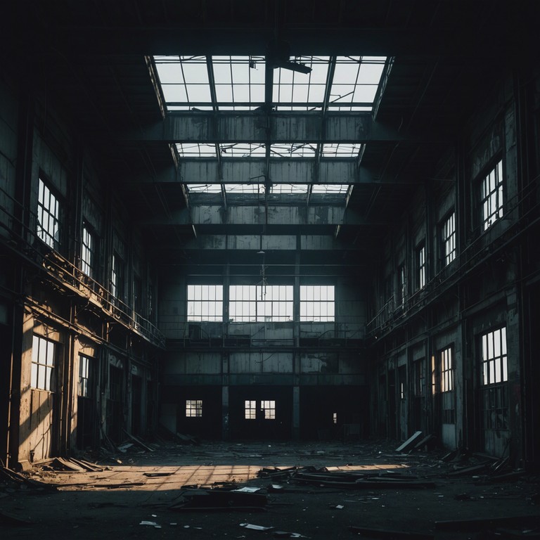 This track encompasses a journey through an abandoned factory where the echoes of the past still linger. Metallic sounds combined with deep drones create a haunting atmosphere, as if the machinery is whispering stories of days long gone. The soundscape is rich with reverberating echoes that feel both eerie and introspective.