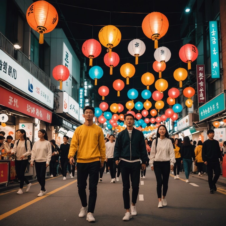 This instrumental piece captures the essence of a festive gathering in the heart of seoul, blending traditional korean instruments with modern k pop rhythms to create a feel good, celebratory vibe. The music embodies the perfect balance of old and new, symbolizing the fusion of cultures in contemporary south korea