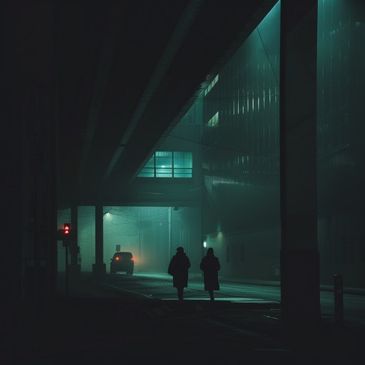 Craft a haunting new jack swing track with eerie synths and a mysterious vibe, evoking a shadowy, late night urban scene where the atmosphere is charged with tension.