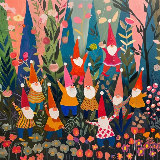 A joyful symphonic piece capturing the playful antics of garden gnomes, featuring lively ornamentation and light hearted melodies that dance through a colorful and magical garden with intricate classical elements