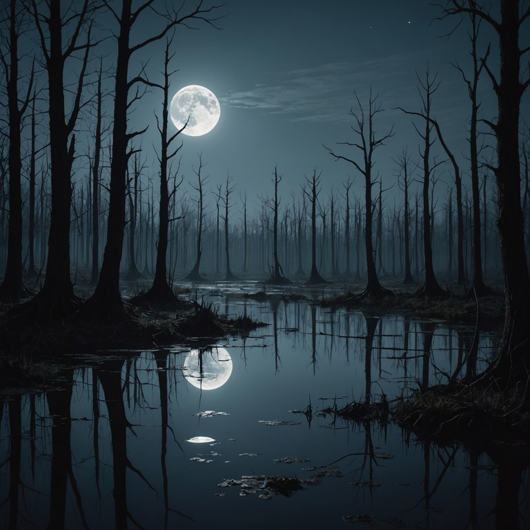 Imagine a scene under a full moon where every string bend on the slide guitar corresponds with the ripples on a dark swamp, enhancing the chilling atmosphere and the sense of imminent mystery.