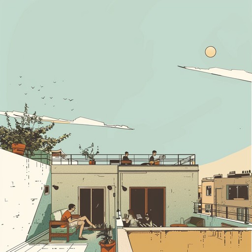 This instrumental track captures the essence of a carefree summer afternoon spent on a rooftop. With an upbeat rhythm and sunshine soaked melodic lines, it brings out the joy and light heartedness of warm, sunny days spent with friends. The melodies are catchy, and the arrangement is layered with vibrant textures, making it a perfect accompaniment to any cheerful scene.