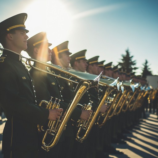 This composition encapsulates the spirit of valor and discipline in a military march, featuring powerful brass melodies that convey a sense of pride and honor. The piece progresses through moments of reflection and bursts of triumphant energy, illustrating the dynamic life within military ranks and the solemn respect for duty.