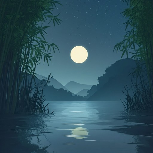 A soothing instrumental piece featuring the guqin, capturing the serene ambiance of a moonlit river flowing gently through a tranquil landscape, evoking feelings of peace and reflection.