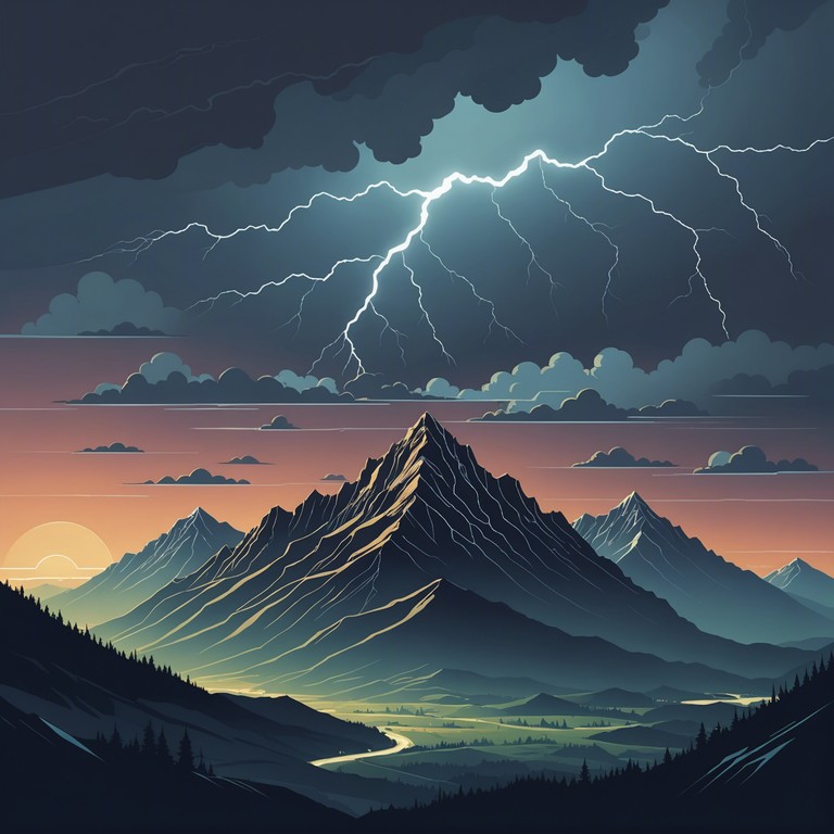 This track features a powerful mix of driving rock rhythms and sweeping symphonic movements, creating a dramatic and exhilarating musical journey. The composition starts with a soft string section that builds into a robust and energetic rock explosion, symbolizing the awakening of a majestic landscape under stormy skies.