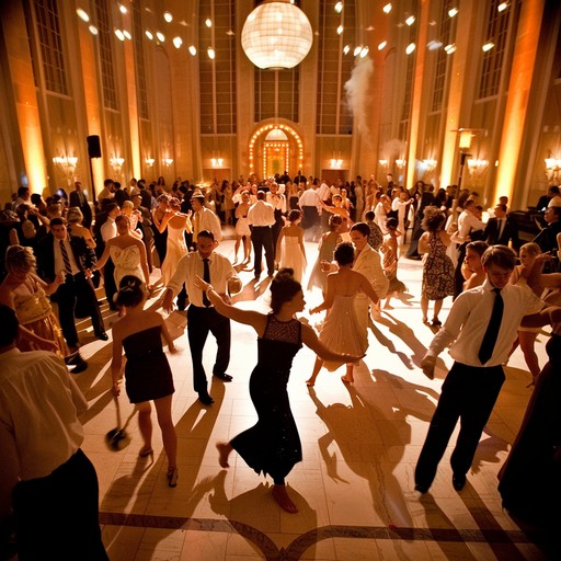 This instrumental track captures the lively essence of a 1920s gatsby themed party, wrapped in the electrifying sounds of a big band swing ensemble. It invites listeners onto a dance floor draped in art deco elegance, with vibrant brass sections, peppy piano riffs, and playful rhythm that embodies the roaring jazz age.