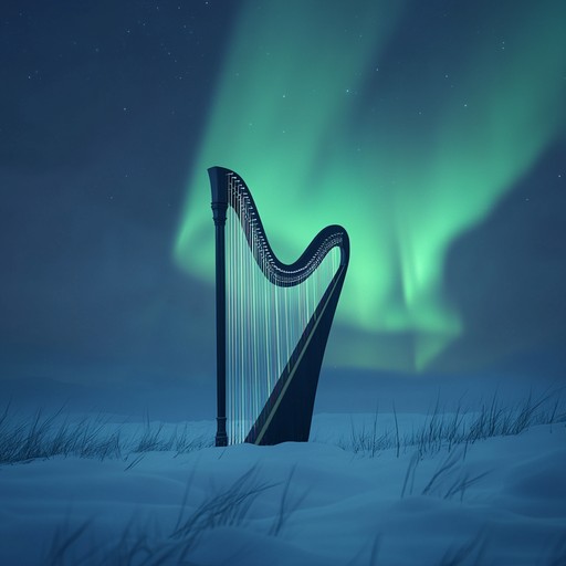 A soothing harp melody drifts like snowflakes in the silent night, enveloping the listener in a dreamy soundscape that captures the essence of a peaceful winter evening during the holidays.