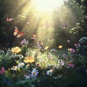 cheerful music evokes blooming flowers and fluttering butterflies