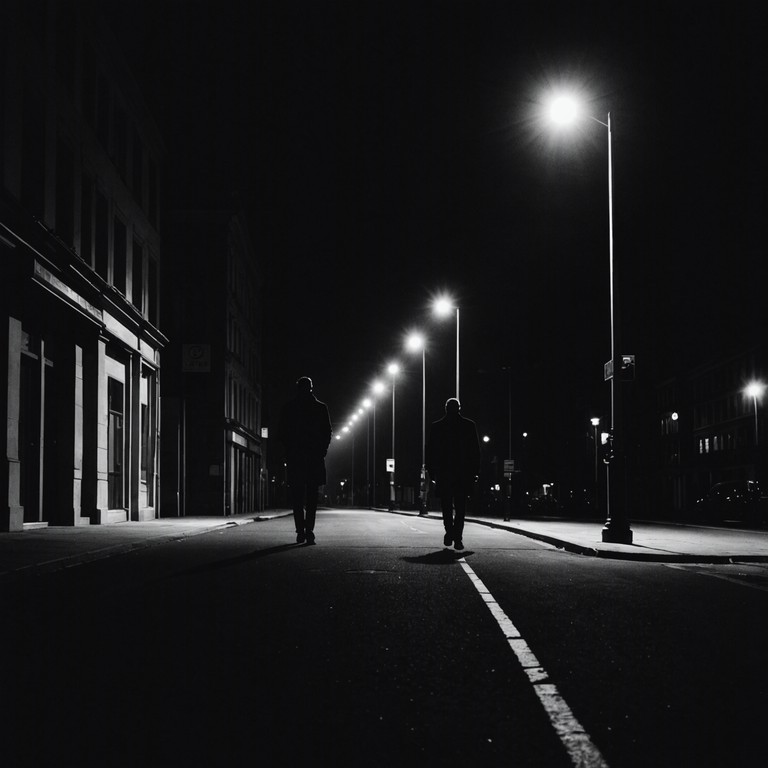 In a dimly lit cityscape, under a drizzling sky, a lone electric guitar crafts brooding melodies. Ghost like echoes weave through the crisp night air, each note resonating with the heaviness of isolation and the subtle tension of unease. The composition bridges the gap between serenity and suspense, enveloping the listener in a fog of contemplative darkness.