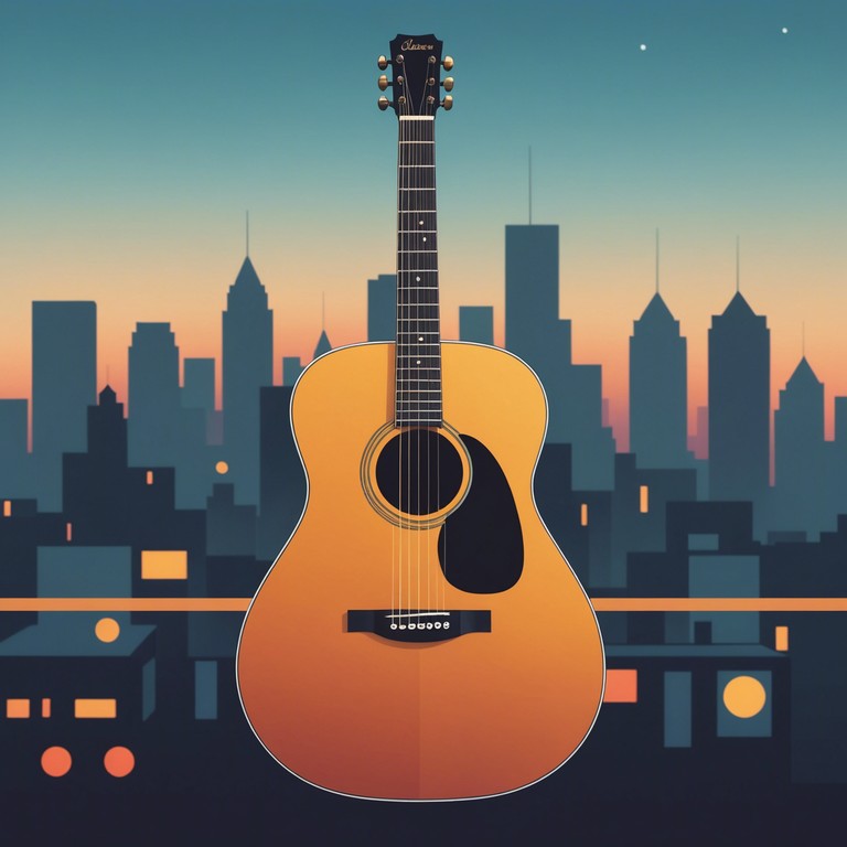 As the city transitions from day to night, the soothing sounds of an acoustic guitar provide a harmonious soundtrack to the peaceful yet subtly animated skies.