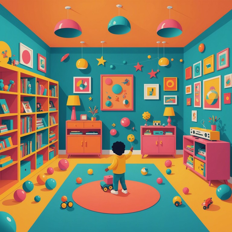 This track embodies the heart of a brightly lit children's toy room where everything comes to life with music, utilizing child like synthesized tones mixed with upbeat rhythms to create a lively atmosphere for playtime fun. Little ones are encouraged to dance and smile as the joyful sounds fill the air, mimicking the excitement of a toddler's playdate.