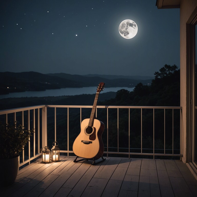 Echoes in the silence encompasses a tapestry of soft guitar strings playing under the moonlight, evoking feelings of warmth and romance in a serene setting