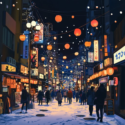 An energetic j pop instrumental track that captures the excitement of tokyo's winter festival, blending traditional japanese melodies with modern pop rhythms, featuring bright synthesizers and festive percussion.