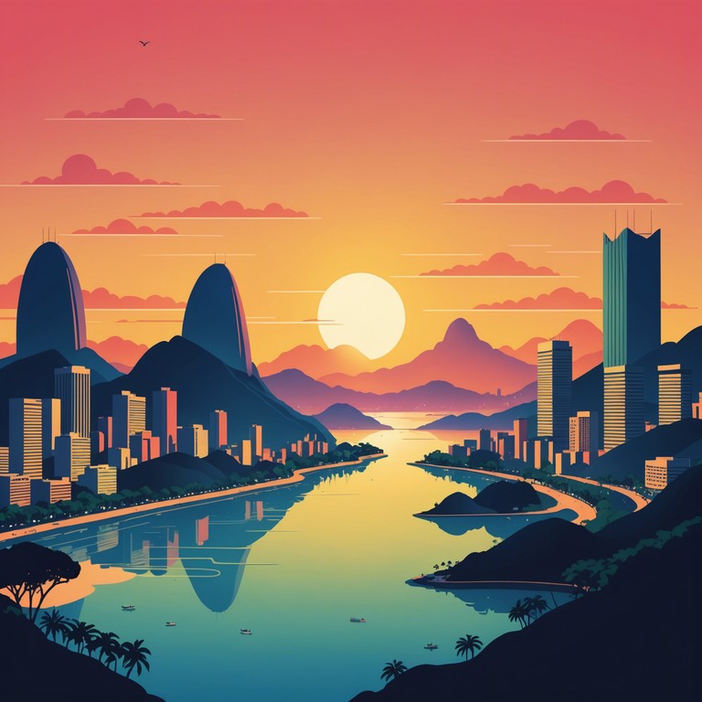 An orchestral bossa nova composition that mirrors the magnificence of a brazilian sunset, using sweeping arrangements and acoustic guitar to provide a powerful yet nostalgic soundtrack.