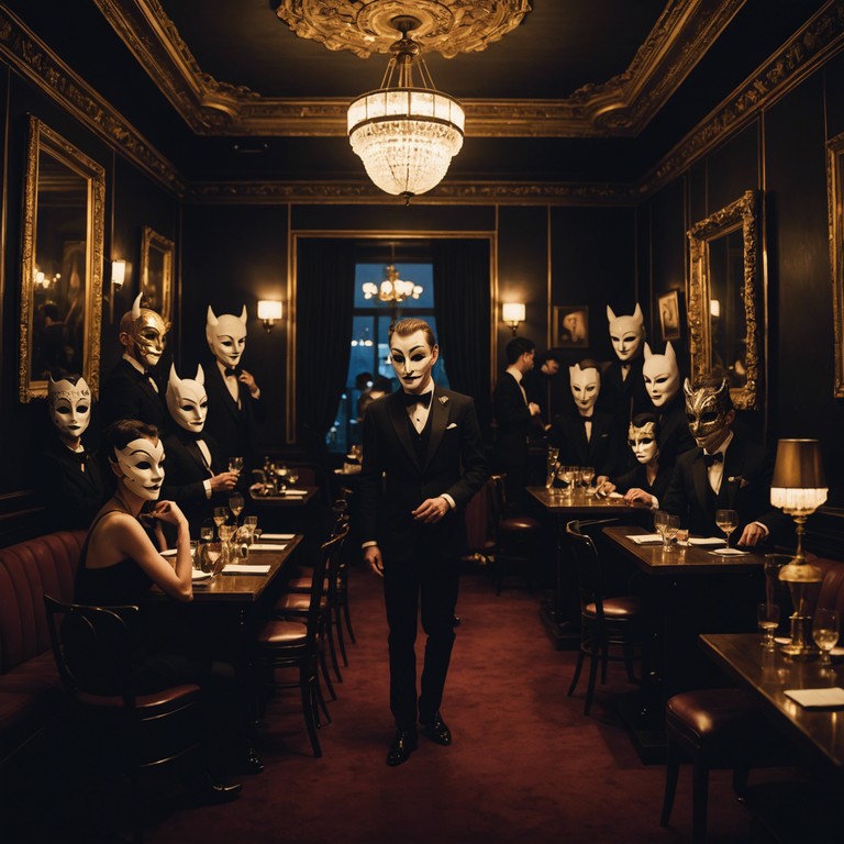 An instrumental piece capturing the electrifying aura of a clandestine cabaret gathering, where every shadow whispers secrets. The music builds a narrative of suspense and drama, intensified by the passionate cry of the accordion, evoking a feeling of being at a masquerade in the heart of a historic european city. The use of minor chords adds a touch of melancholy and mystique, drawing listeners into the depth of the nightly revelry.