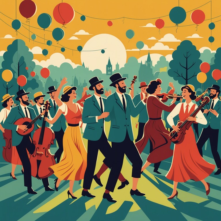 This composition uses traditional klezmer motifs with a high energy vibe, perfect for a lively dance or festive celebration. The arrangement builds rapidly, featuring fast paced strings and joyful harmonies that evoke images of spirited dance steps and cultural celebrations.