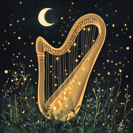 An instrumental piece featuring harp melodies that weave whimsical and serene themes, evoking the tranquility and magic of a peaceful night. The composition combines gentle harmonies with an enchanting capriccio style, inviting listeners into a dreamlike nocturnal journey.