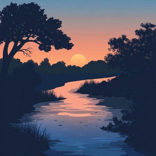 An instrumental piece featuring a soft accordion and subtle percussion, capturing the serenity of a calm riverbank with a relaxing polka rhythm. The melody sways gently, evoking images of water's tranquil flow and nature's quiet beauty.