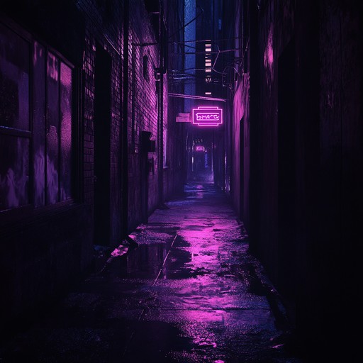 Dive into an urban nocturnal scene with gritty, pulsating synths and haunting industrial darkwave layers, capturing a brooding atmosphere in shadowy city alleyways