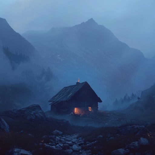 An enigmatic blend of traditional bluegrass with modern suspenseful elements, encapsulating the mysterious shadows of the appalachian mountains through haunting banjo and bass. The fusion of eerie melodies and rhythmic undertones paints a chillingly beautiful soundscape.