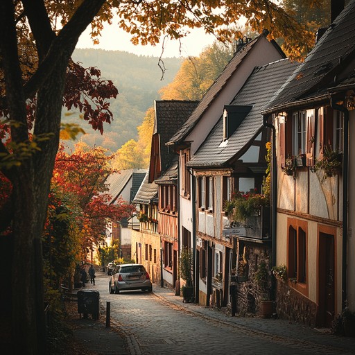 A song capturing the essence of a peaceful, romantic stroll along the rhine river as accordion notes blend with the rustling of golden autumn leaves.