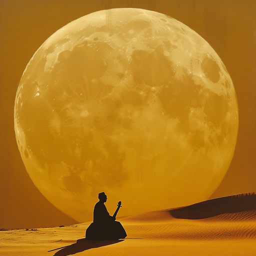 Imagine a solitary figure, their silhouette etched against a vast, starry night sky as the haunting sound of an oud echoes across the boundless desert, blending ancient melodies with the whisper of the night wind.