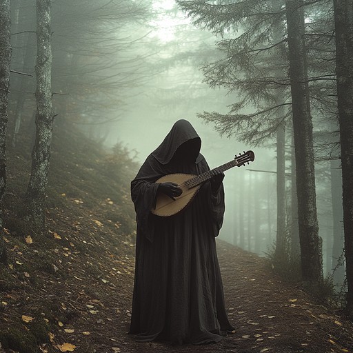 A haunting instrumental piece featuring a lone lute, weaving a mysterious melody reminiscent of wandering troubadours in mist covered lands, evoking feelings of nostalgia and intrigue.