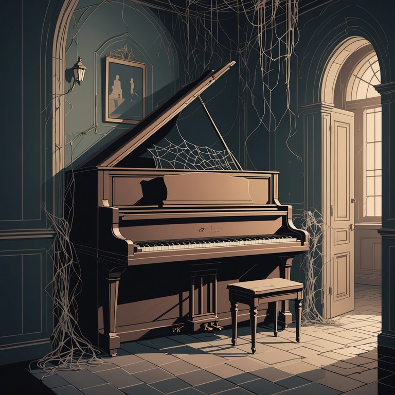 An instrumental gothic piece drawing listeners into a deeper reflection through echoes of a softly played piano in the expansive and cold halls of a derelict castle, bringing a sense of peace mingled with an eerie presence.