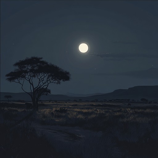 An afrobeat instrumental with eerie melodies and haunting rhythms, portraying the enigmatic spirit of the african savanna under the moonlight