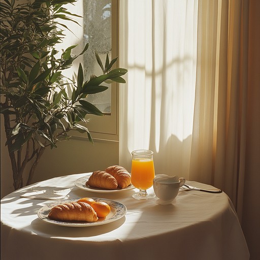 This alternative description focuses on capturing the specific moment of enjoying a lovely breakfast as the first rays of the sun fill the room, bringing light and happiness. The music conveys a sense of fulfillment and the simple joy of morning rituals.