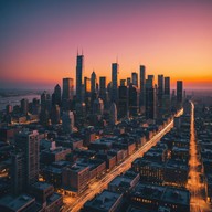 lively beats under city lights skyline