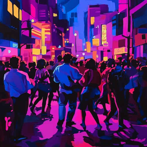 A lively rhythm driven track with neon synths and funky bass, capturing the essence of urban nightlife and energetic dance floors of the new jack swing era