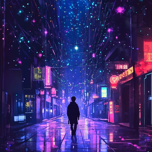 Immerse yourself in a dreamlike journey where smooth basslines and shimmering synths interlace to form a captivating, groovy atmosphere reminiscent of strolling under neon skies at midnight.