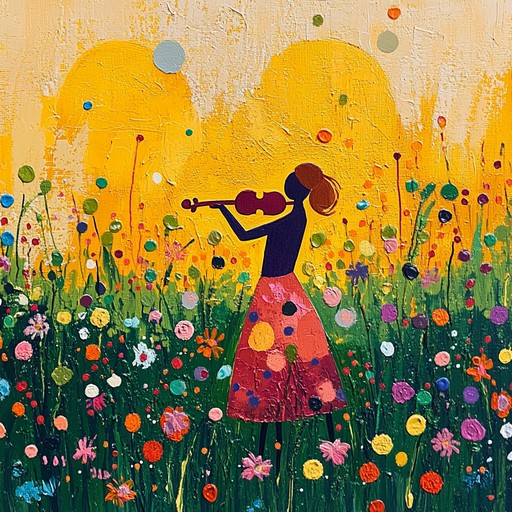 A lively orchestral piece dominated by violins, capturing the feeling of dancing freely in sun drenched meadows. The music weaves energetic melodies with warm harmonies, inspiring joy and a sense of playful abandon.