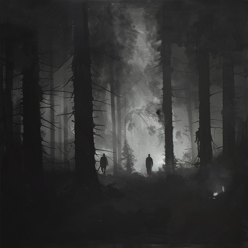 This instrumental piece blends eerie soundscapes with powerful metal riffs, creating a descent into haunted shadows. It features dissonant guitar harmonies, deep growling bass lines, and dynamic shifts to amplify the sense of unease and dread. The atmospheric elements intertwine with the metal foundation to evoke a chilling experience.