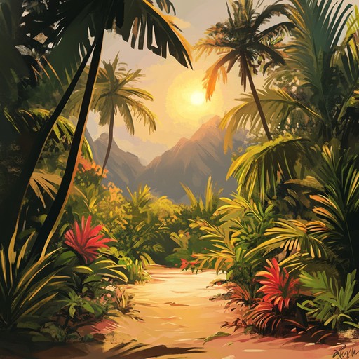 Envision a serene tropical evening, where vibrant electronic melodies flow seamlessly with the sounds of nature. This instrumental piece features lush synthesizers, creating a dreamy and warm ambiance, ideal for relaxation and peaceful reflection.