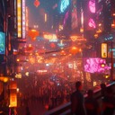 a vibrant cyberpunk instrumental celebrating under the glowing neon lights.